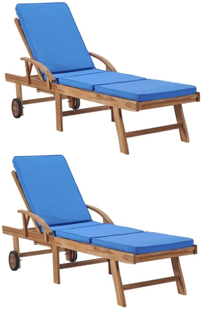 vidaXL Sonnenliegen mit Auflagen 2 Stk. Massivholz Teak Blau 3054636 Bild 1