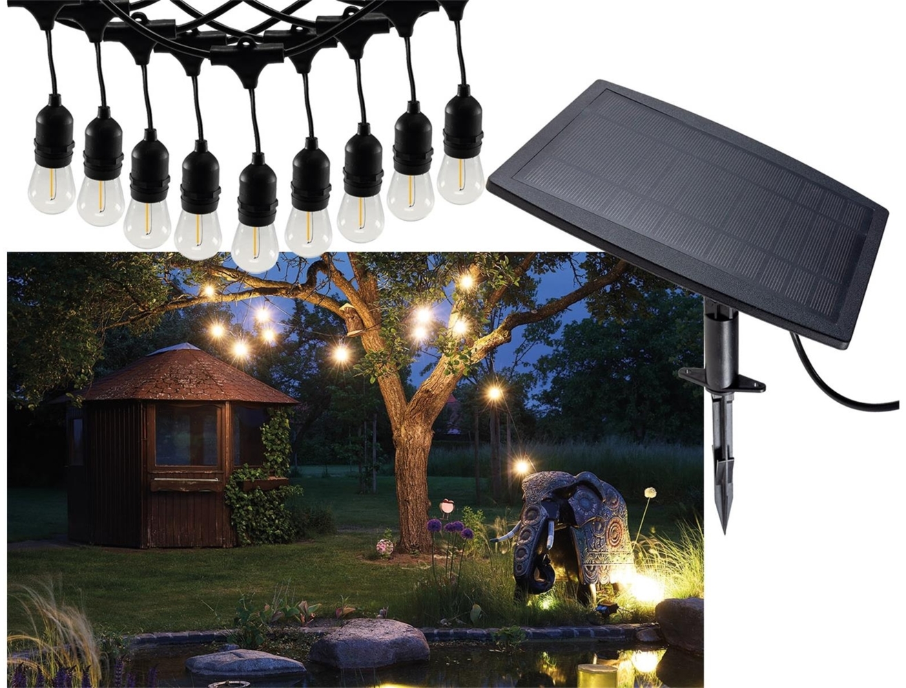 Biergarten-Lichterkette "CT-BGL 10Solar" 2m + 4,5m, 10x Filament Led Lampe, IP44 Bild 1