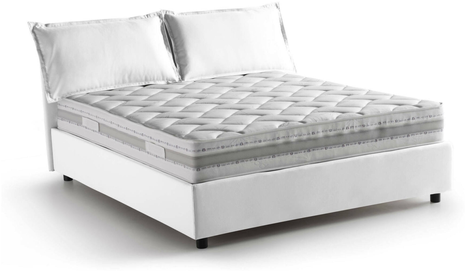 Dmora Doppelbett Annica, Stoffbett mit Stauraum, Öffnung vorne, inklusive Matratze 140 x 200 cm, 100 % Made in Italy, Weiß Bild 1