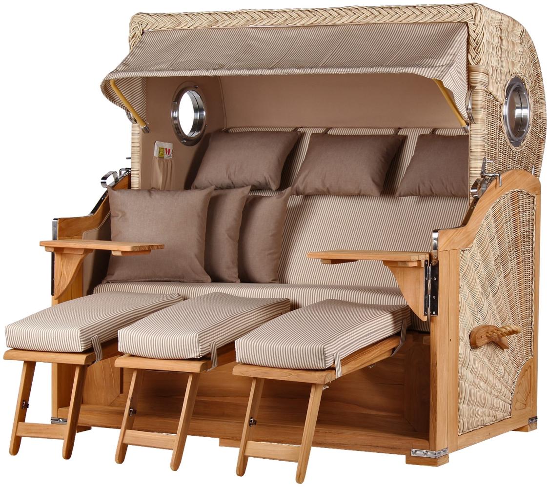 Strandkorb - bene living - Königssee Dreisitzer Teak Bullauge - PE shell - Modell 510 - inkl. Liftersystem Bild 1