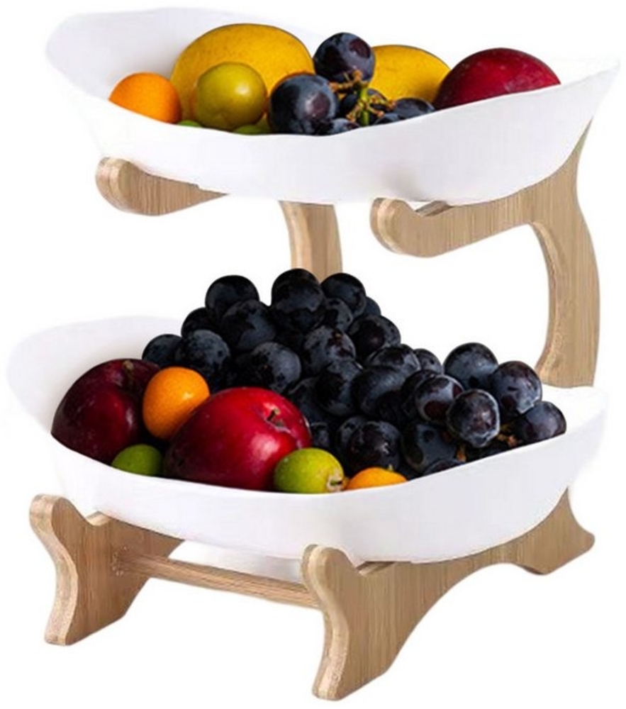 TWSOUL Obstschale Obstsalatschüssel, Obst-Snackständer aus Holz, Obstkorb, Tortenständer, Tablett abnehmbar Bild 1