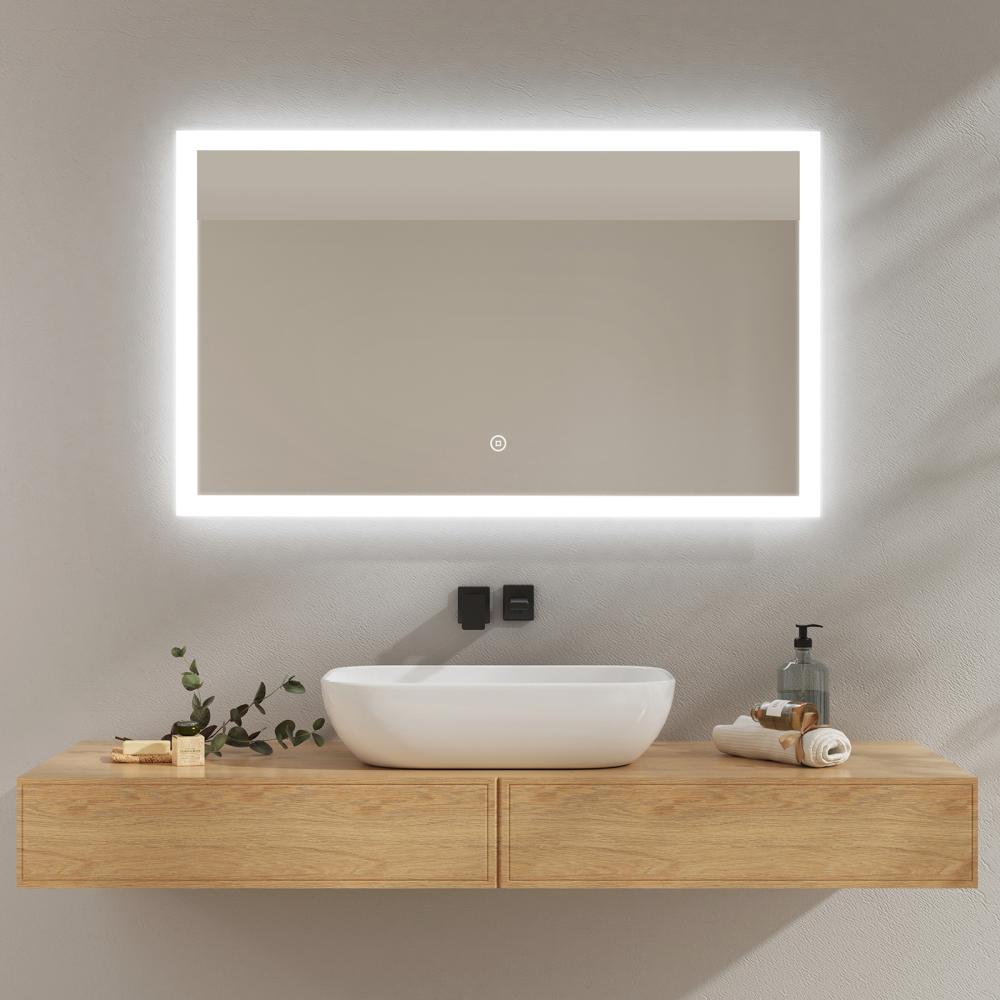 EMKE LED Badspiegel mit Beleuchtung 100x60cm, Kaltweiß/Warmweiß/Neutral Licht, Dimmbar, Touch, Speicherfunktion Wandspiegel Bild 1