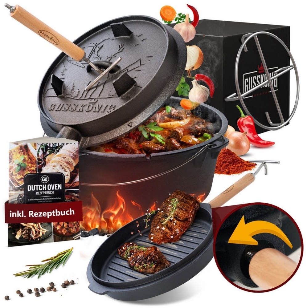 GUSSKÖNIG Grilltopf GUSSKÖNIG Dutch Oven Set 4L, 6L, 8L, 11L,mit praktischem Deckelheber Bild 1