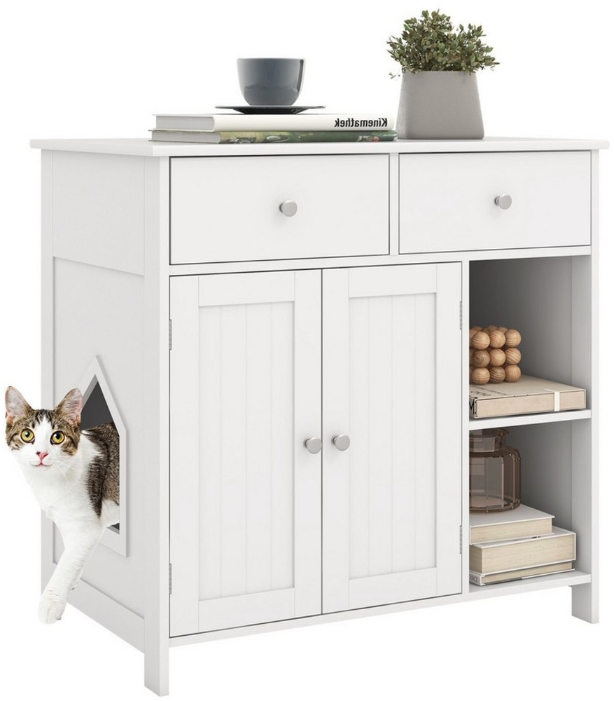 KOMFOTTEU Katzentoilette, Katzenschrank für Katzentoilette, mit 2 Schubladen Bild 1