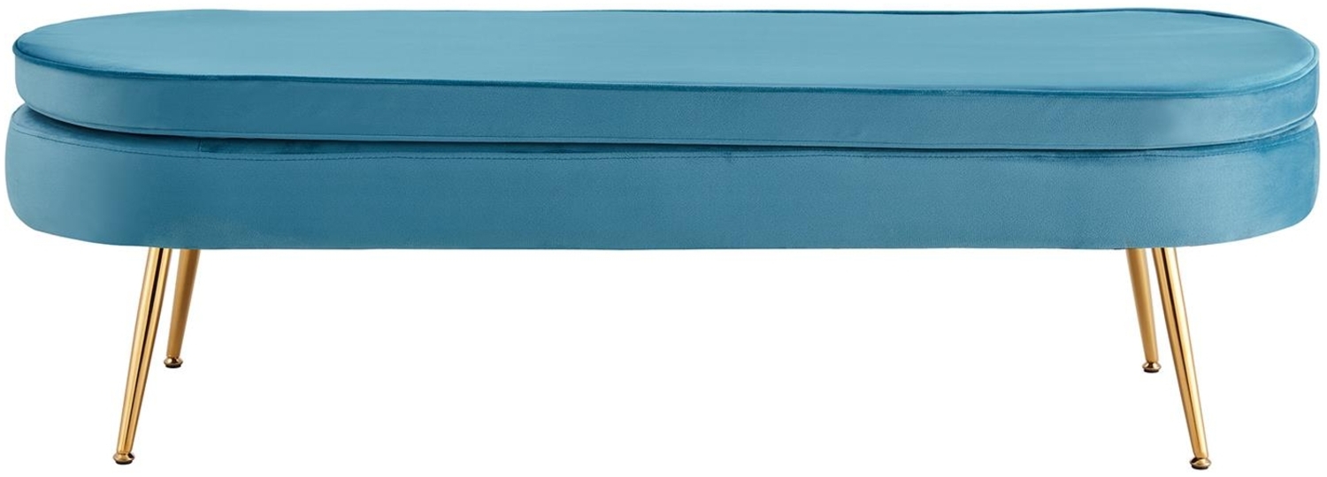 Sitzpouf Oval Blau 142 x 45 cm Samt mit Metallbeinen Gold Bild 1