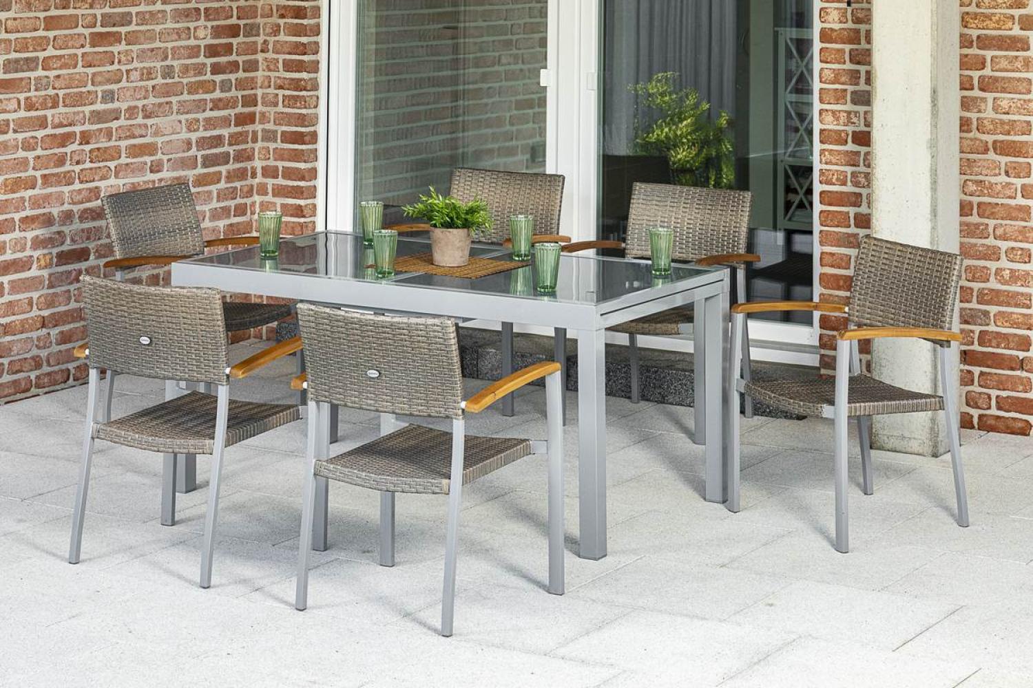 YOURSOL by Merxx Gartenmöbel Set Silano 6 Personen mit Ausziehtisch 160 - 220 cm, Glasplatte, Grau Bild 1