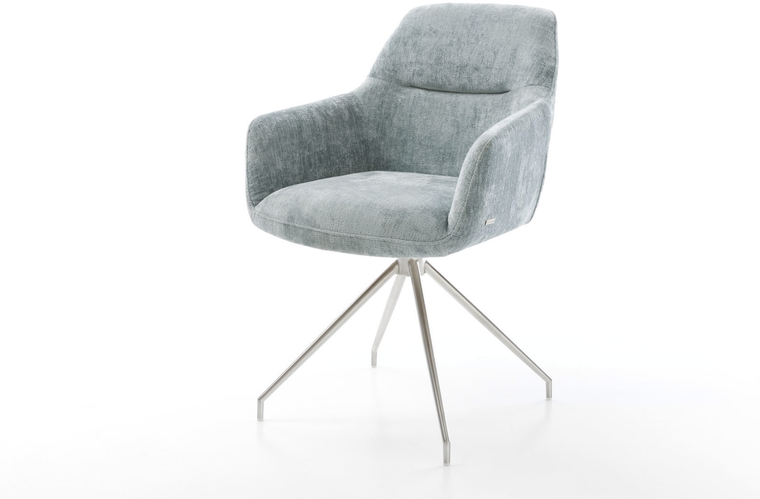 Drehstuhl Pejo-Flex Chenille Pastellblau Kreuzgestell konisch Edelstahl 180° drehbar Taschenfederkern Bild 1