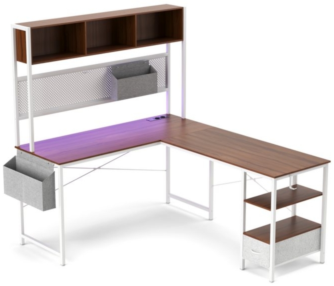 Dowinx Eckschreibtisch L-förmige Schreibtisch, LED Gaming Tisch mit Stecktafel und Stauraum, Computertisch,Büro-Eckschreibtisch,mit 2 USB-Anschlüssen Bild 1