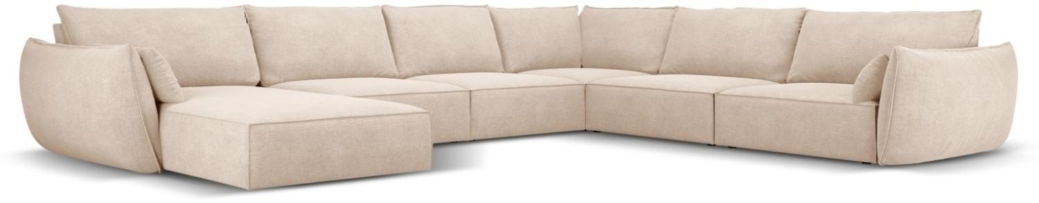 Micadoni 8-Sitzer Panorama Ecke rechts Sofa Kaelle | Bezug Beige | Beinfarbe Black Plastic Bild 1