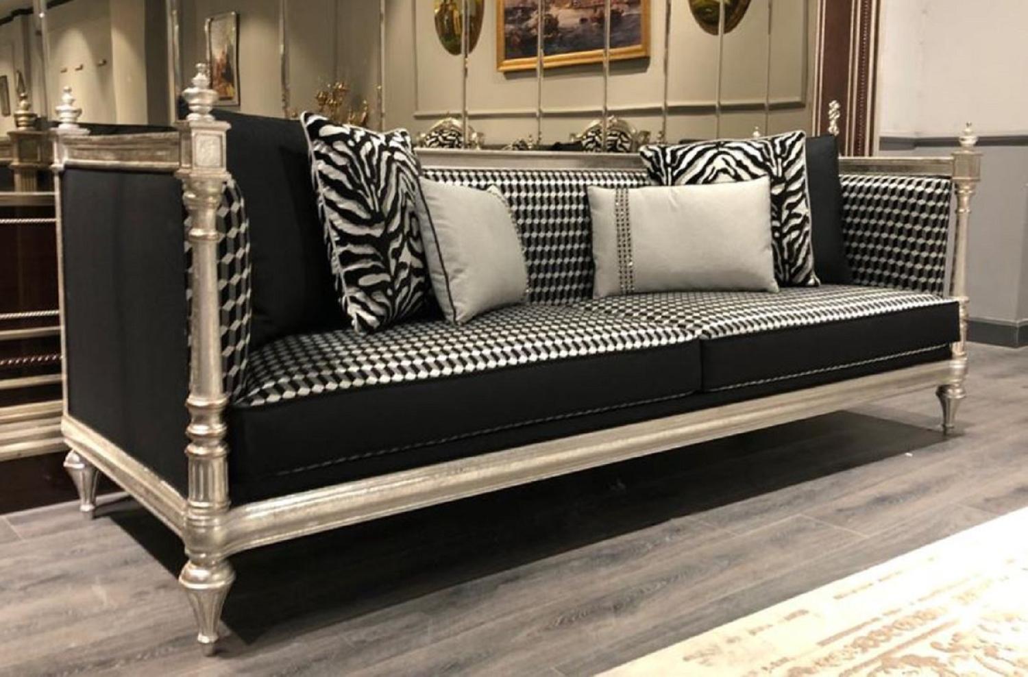 Casa Padrino Luxus Barock Sofa Schwarz / Silber / Antik Silber - Wohnzimmer Sofa mit elegantem Muster - Edel & Prunkvoll Bild 1