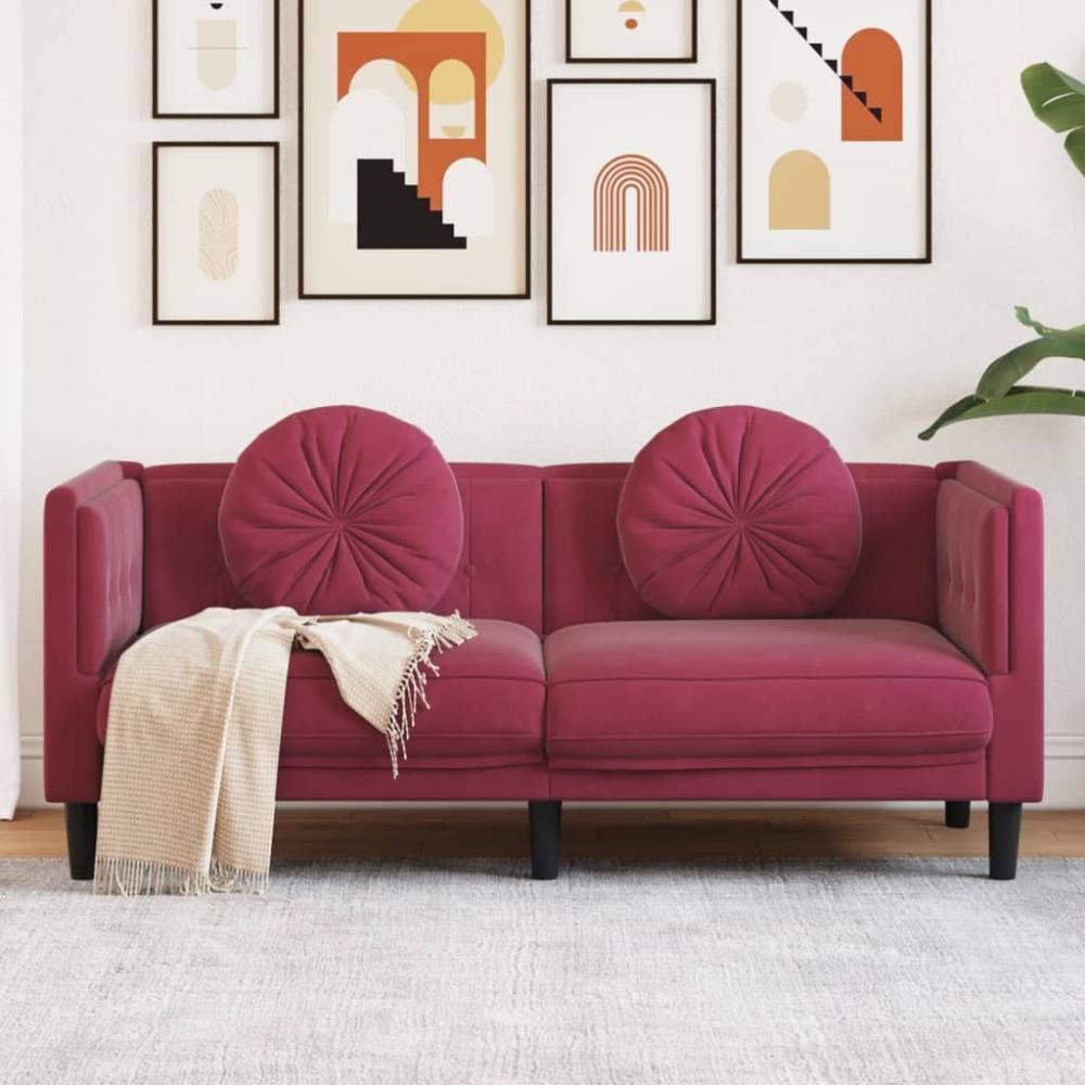 vidaXL Sofa mit Kissen 2-Sitzer Weinrot Samt 372636 Bild 1