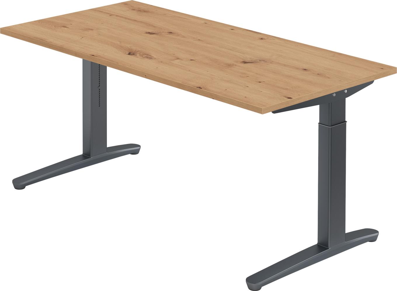 bümö® Design Schreibtisch XB-Serie höhenverstellbar, Tischplatte 160 x 80 cm in Asteiche, Gestell in graphit Bild 1