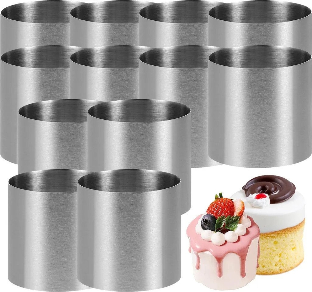 DOPWii Obstkuchenform Kuchenringe,Mousse-Kuchenform,Edelstahl-Kuchen-Dessert-Backzubehör, (12-tlg), 12 Stück, 6 cm Durchmesser, für Familienfeiern, Geburtstagsfeiern Bild 1