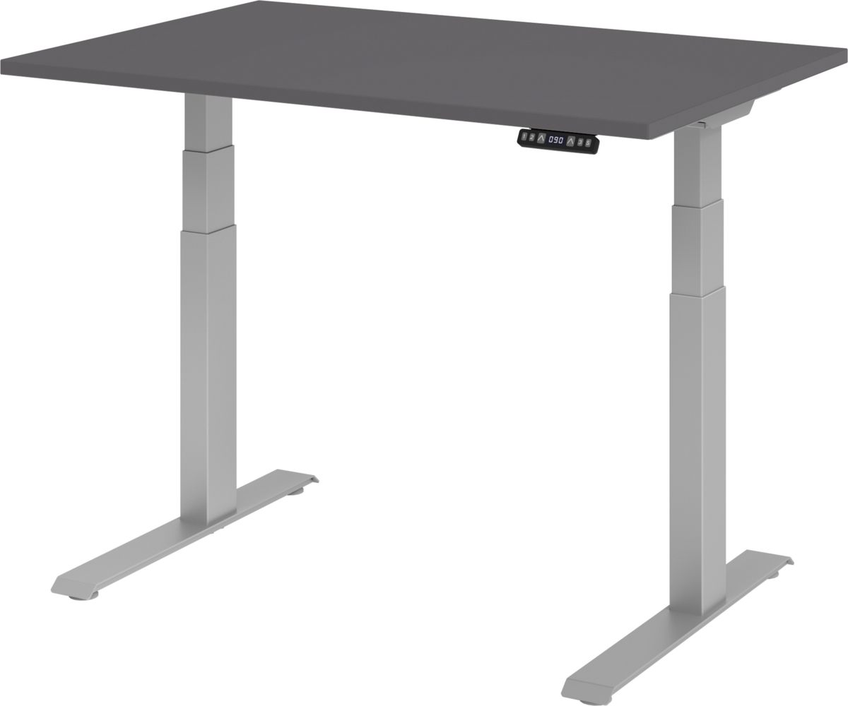 bümö elektrisch höhenverstellbarer Schreibtisch 120x80 cm in graphit, Gestell silber mit Memory-Steuerung, elektrischer Bürotisch höhenverstellbar Gaming Tisch, XDKB12-G-S Bild 1