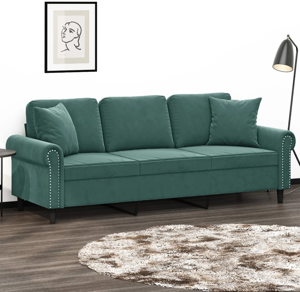 3-Sitzer-Sofa mit Zierkissen Dunkelgrün 180 cm Samt 3200957 Bild 1