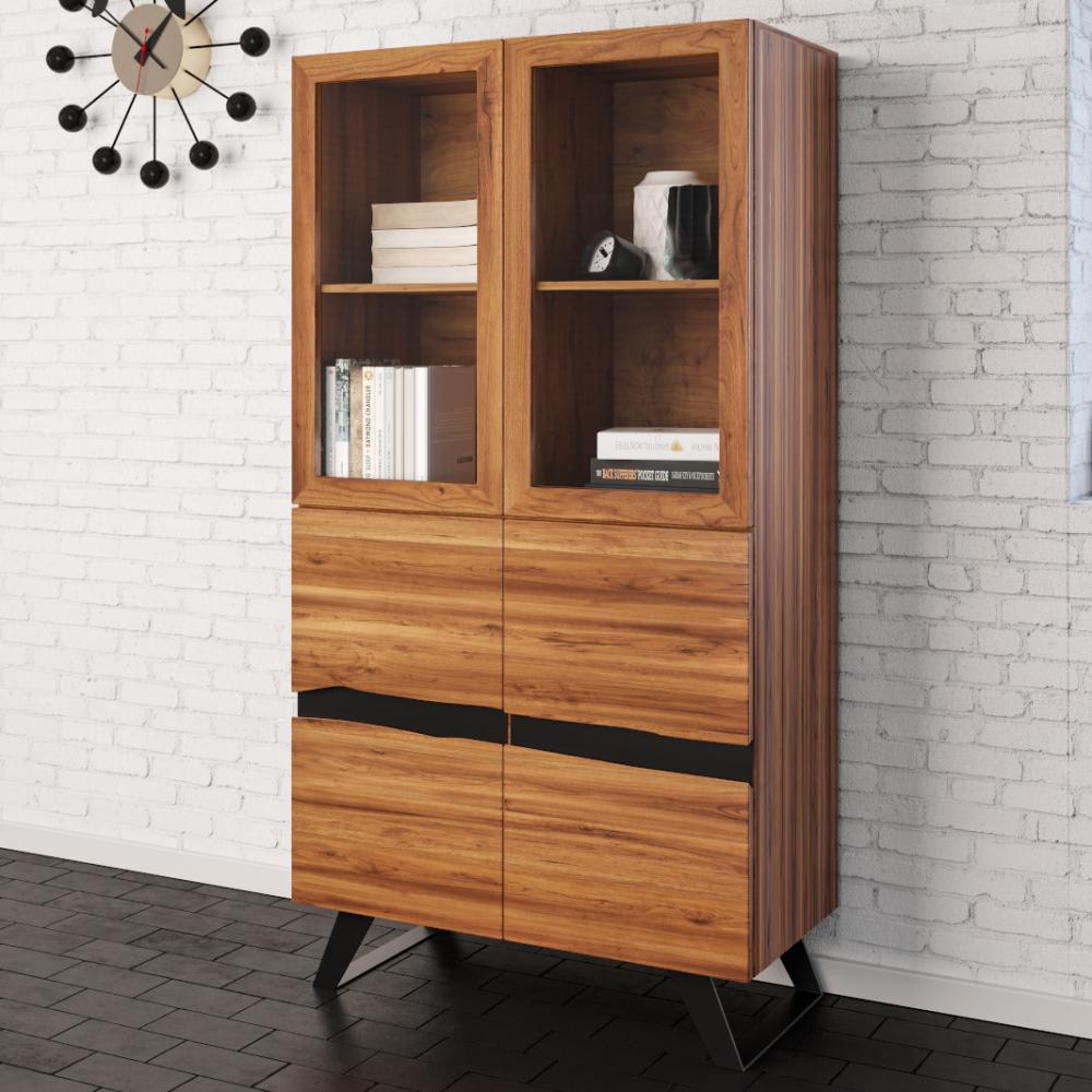 Vitrine 98 x 44 x 175 cm Akazienholz Highboard massiv & nussbaum SARA 527251 Bild 1