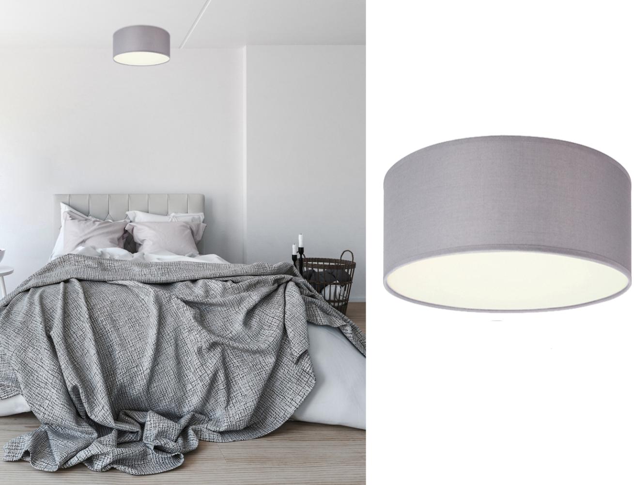 smartwares LED Deckenleuchte, Dimmfunktion, LED wechselbar, Warmweiß, mit Stoff Lampen-schirm Grau, Design-klassiker für Treppenhaus, Ø 20cm Bild 1