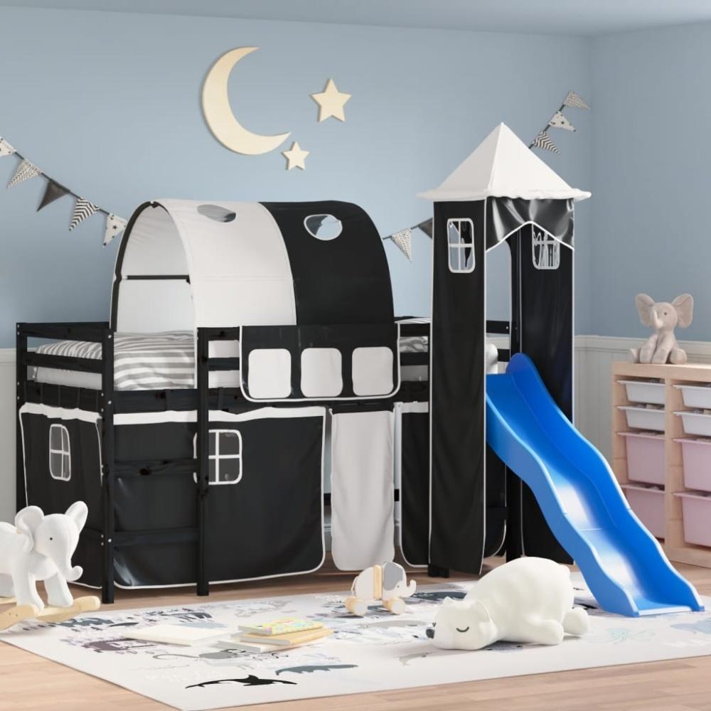 vidaXL Kinderhochbett mit Turm Weiß & Schwarz 80x200 cm Kiefernholz 3207096 Bild 1