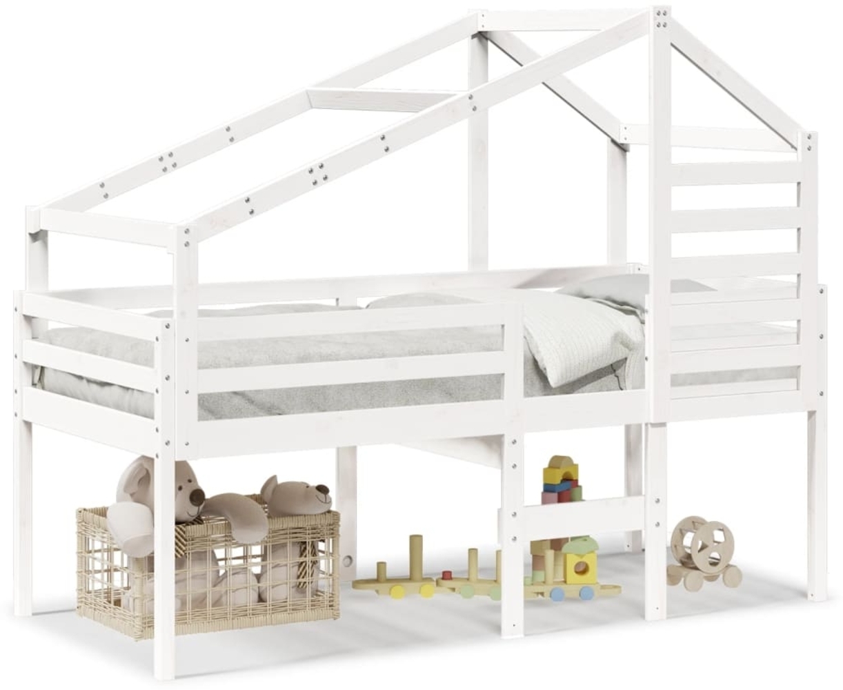 vidaXL Hochbett mit Dach Weiß 90x190 cm Massivholz Kiefer 3281981 Bild 1