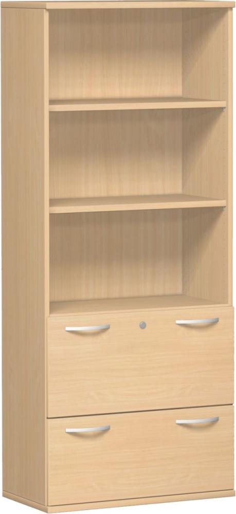 Modulschrank 1. + 2. OH Hängeregistratur, 3. - 5. OH Regal, 80x42x192cm, Buche Bild 1