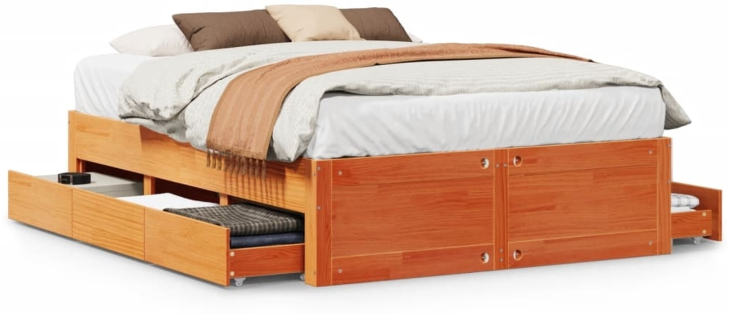 vidaXL Massivholzbett ohne Matratze mit Schubladen Braun 140x190 cm 3308818 Bild 1
