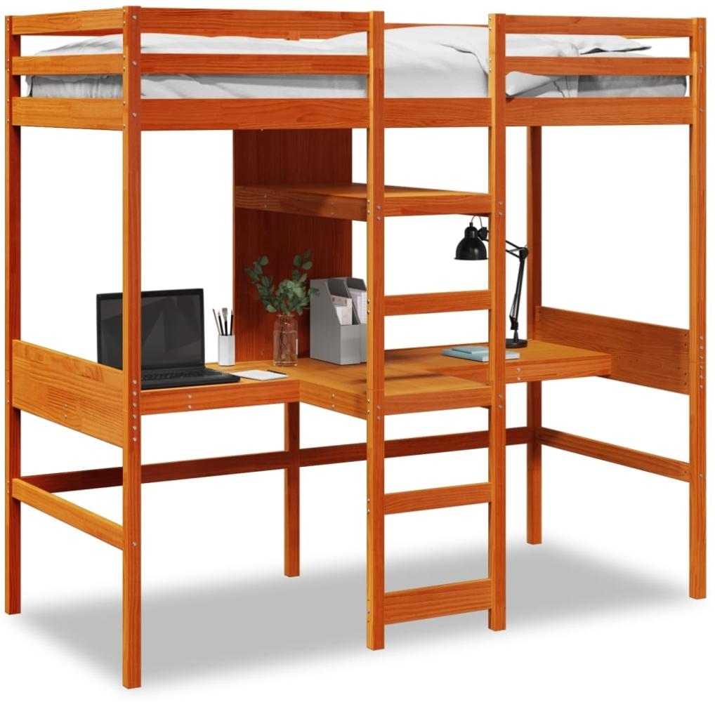 vidaXL Hochbett ohne Matratze Wachsbraun 90x190 cm Massivholz Kiefer 3308549 Bild 1