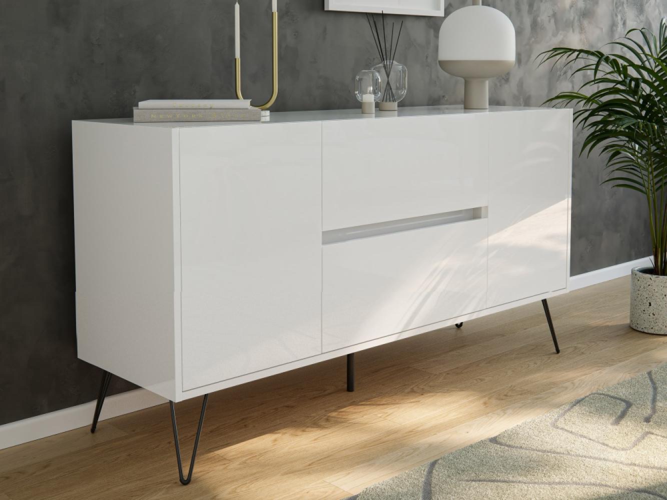 Raumwunder Sideboard Kommode Maya 140cm 2 Greif-SoftClose 2 Türen Weiß hochglanz : Weiss hochglanz Bild 1