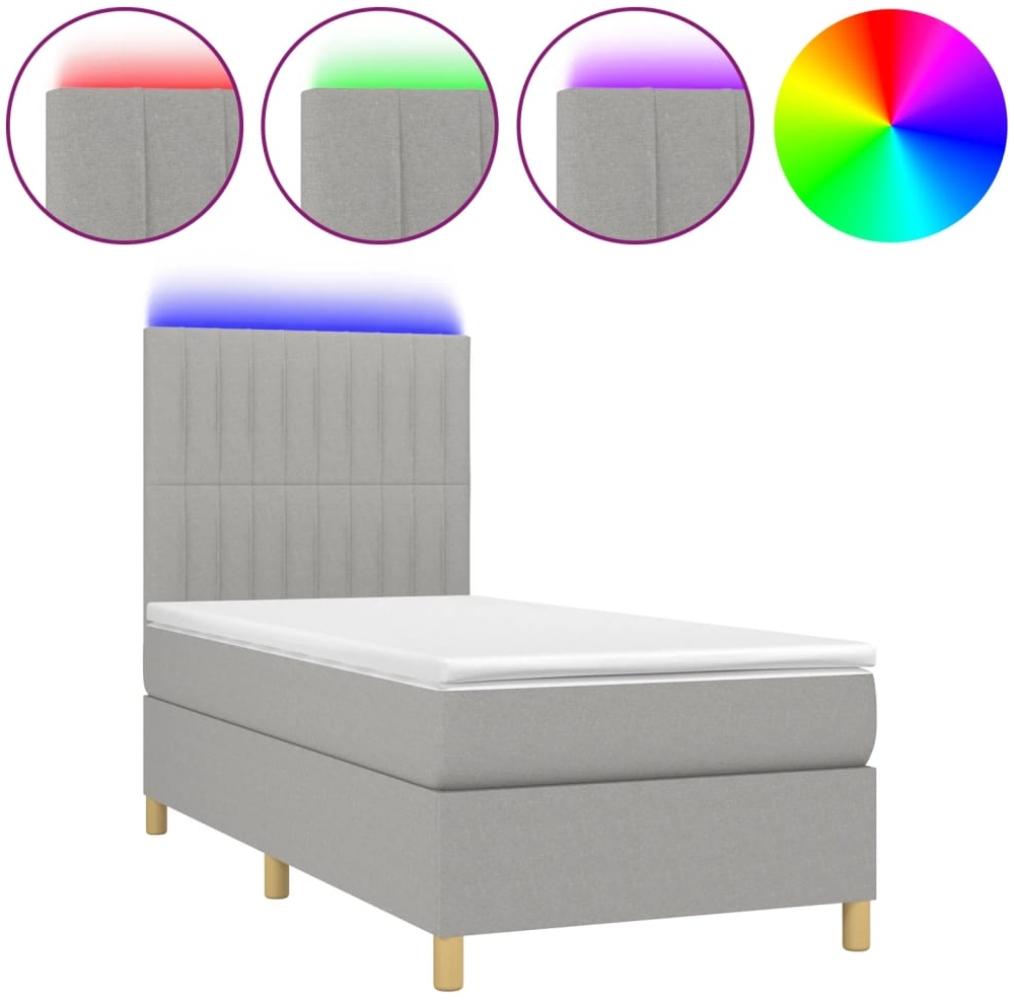 vidaXL Boxspringbett mit Matratze & LED Hellgrau 100x200 cm Stoff 3135573 Bild 1