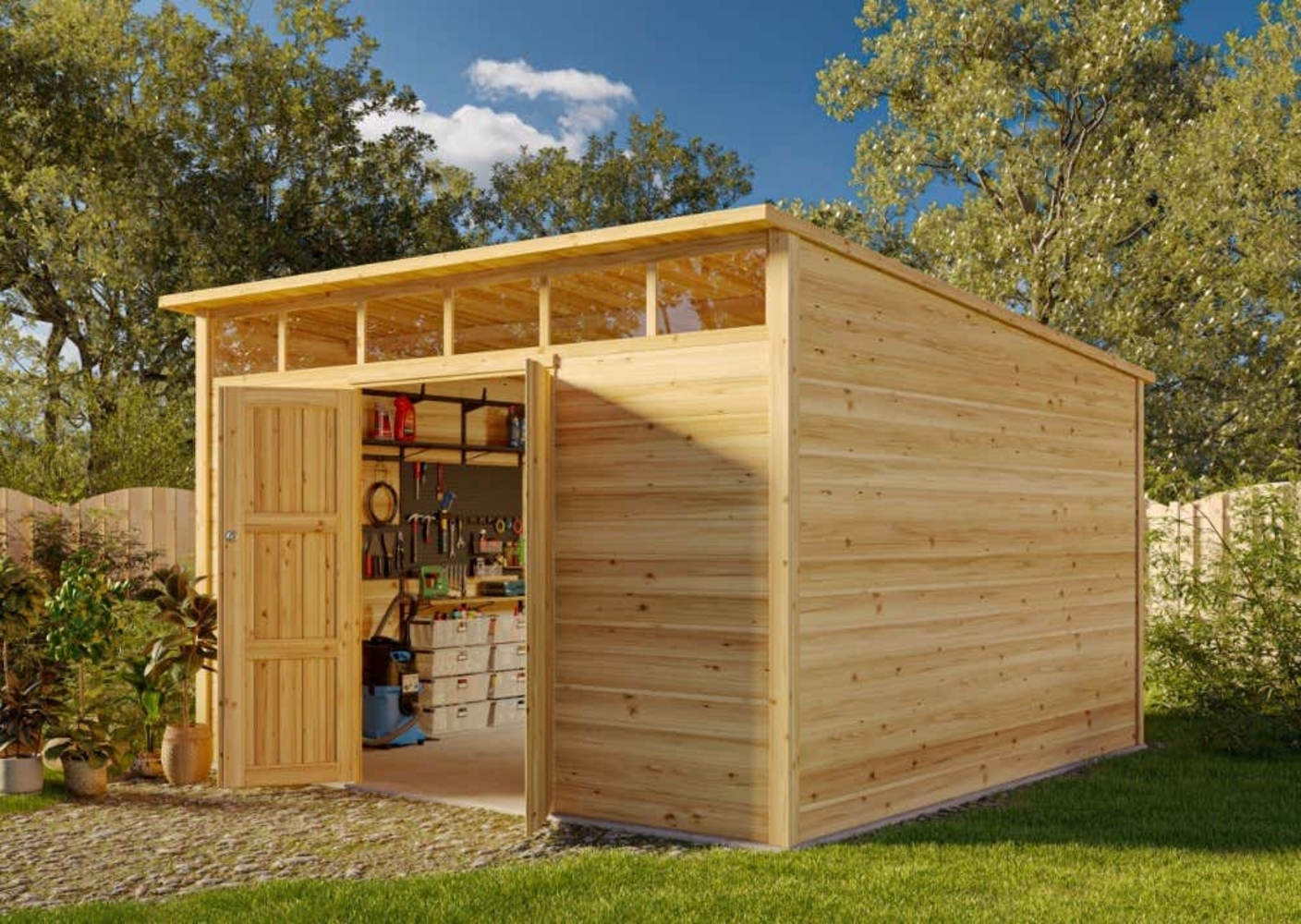 Alpholz Gerätehaus Q Line 360x300 Gerätehaus aus Holz Geräteschrank mit 28 mm Wandstärke Gartenhaus mit Montagematerial Bild 1