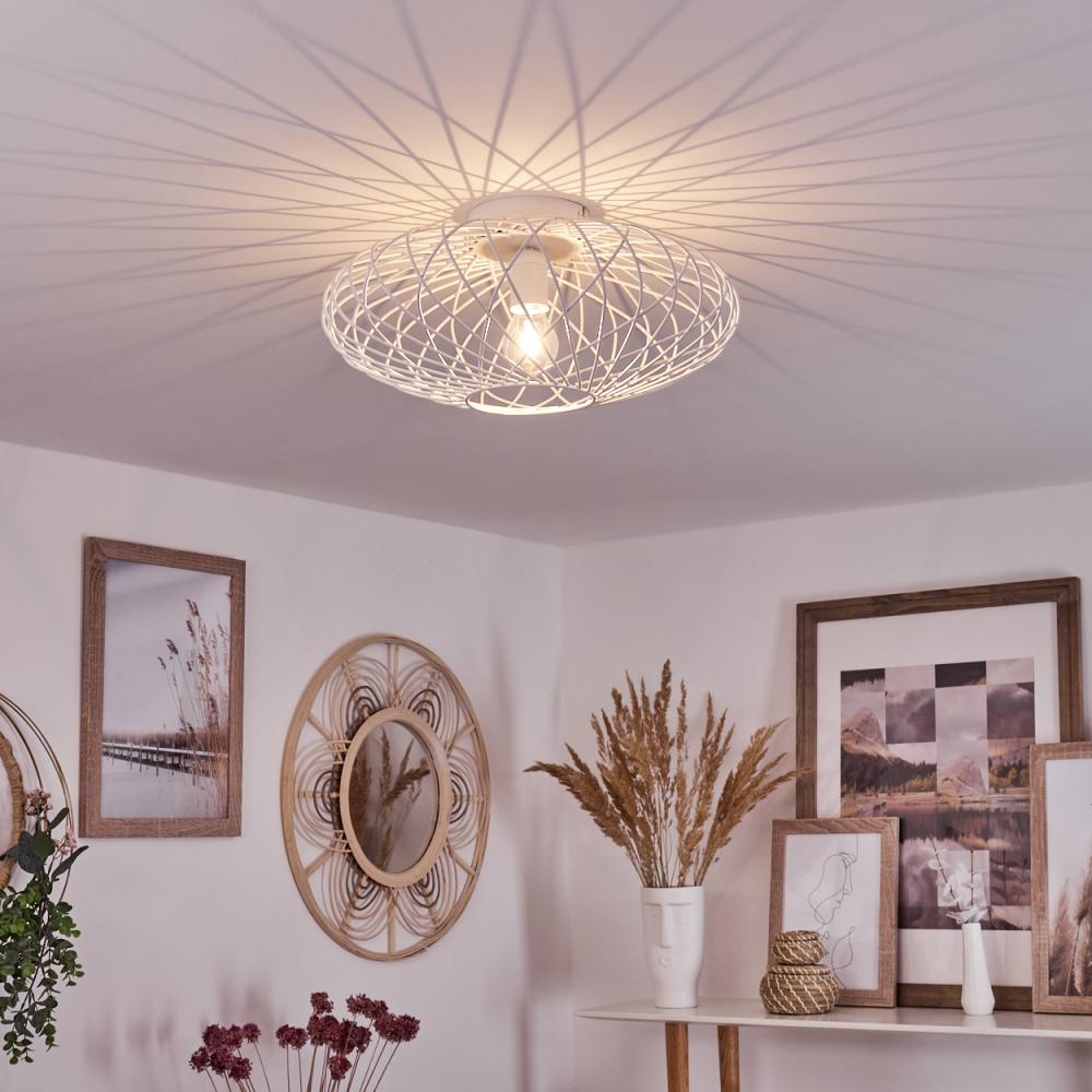 hofstein Deckenleuchte »Pieris« runde Deckenlampe aus Metall in Weiß, ohne Leuchtmittel, Retro-Leuchte mit Lichteffekt durch Gitter-Optik, Ø41cm, E27 Bild 1