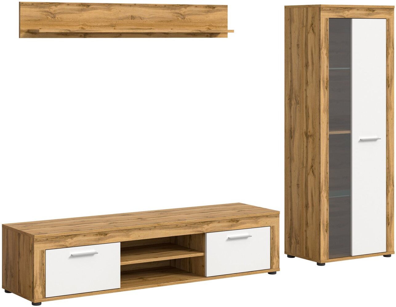 INOSIGN Wohnzimmer-Set Aosta, Breite 235cm, bestehend aus Lowboard, Wandboard, Vitrine, (3-St), Wohnwand, Kombination, Anbauwand, Möbel Set, Schrankwand, Möbel Kombi Bild 1