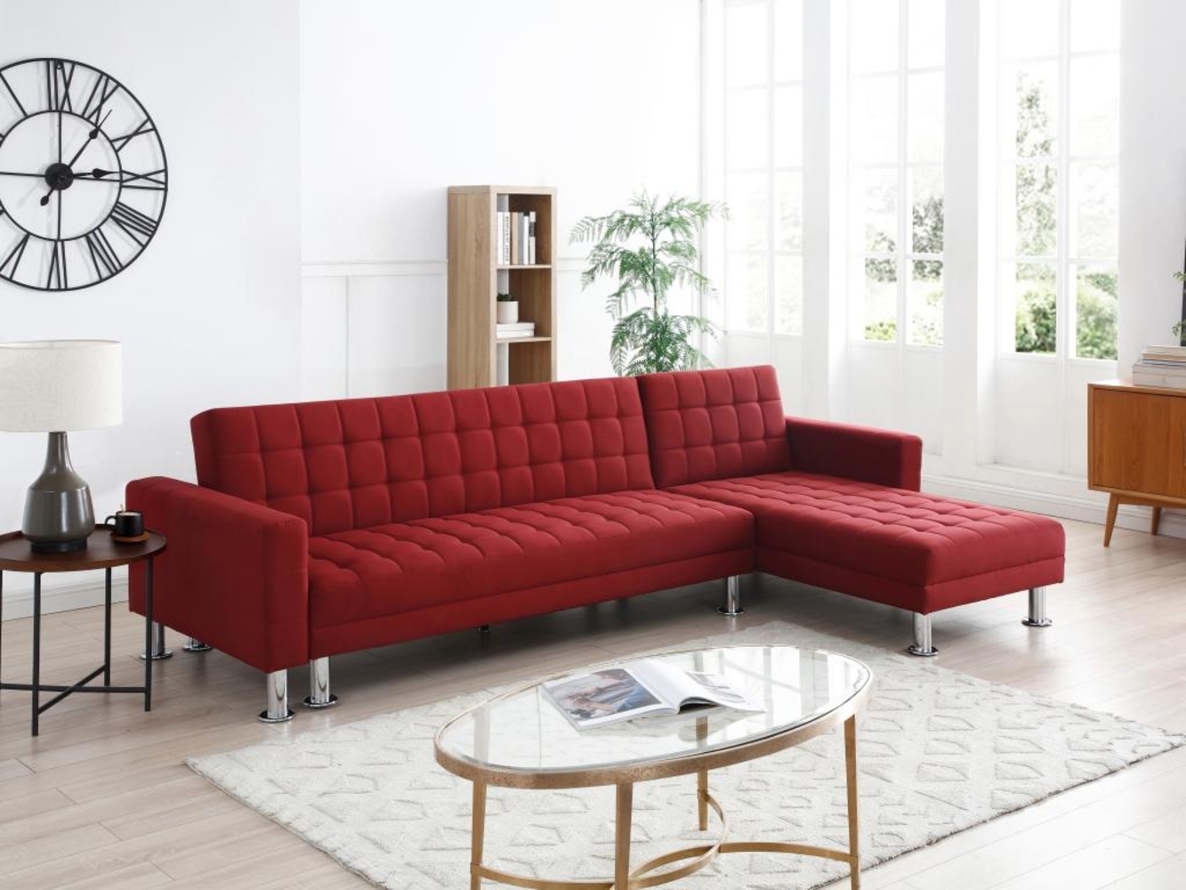 Vente-unique - Ecksofa mit Schlaffunktion - Ecke wechselbar - Stoff - Rot - WILLIS II Bild 1