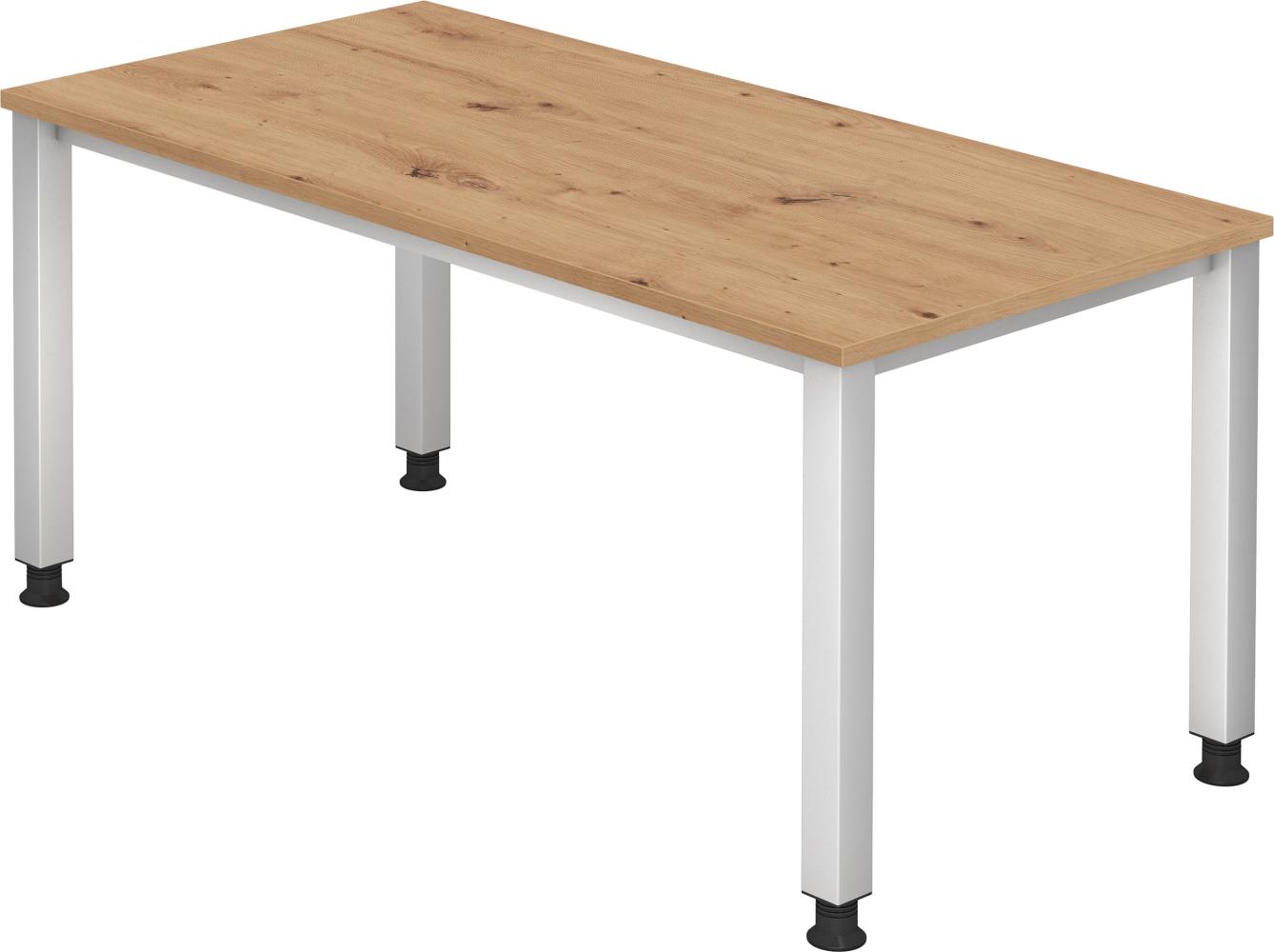 bümö® Schreibtisch Q-Serie höhenverstellbar, Tischplatte 160 x 80 cm in Asteiche, Gestell in silber Bild 1