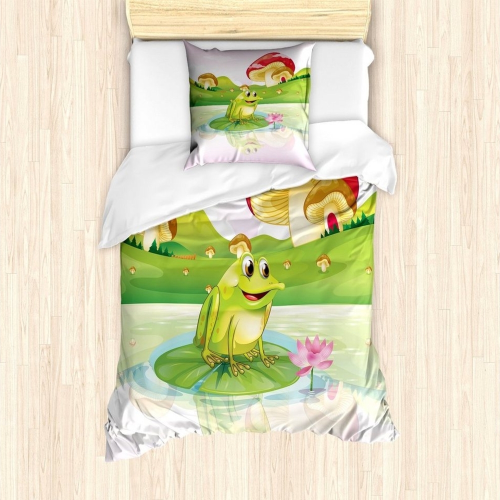 Abakuhaus Bettwäsche Milbensicher Allergiker geeignet mit Kissenbezug, Microfaser, Bunt Frosch auf Wasser-Lilien-Kunst Bild 1