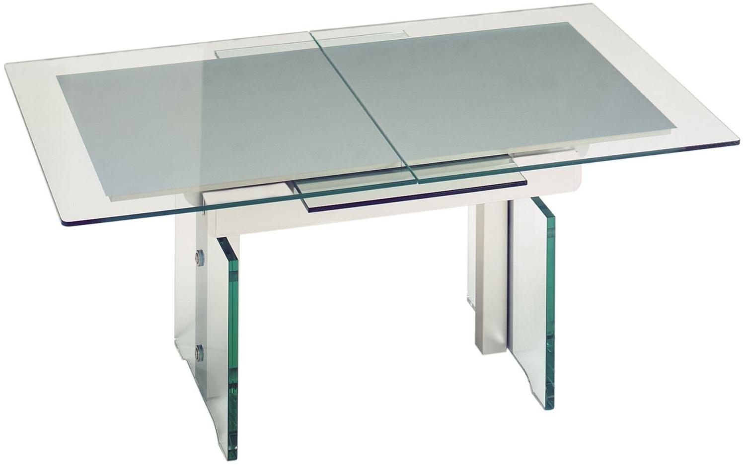 'Candice' Funktionstisch höhenverstellbar und ausziehbar, massiv Glas/Perlsilber, 125(165,5) x 75 x 56-75 cm Bild 1