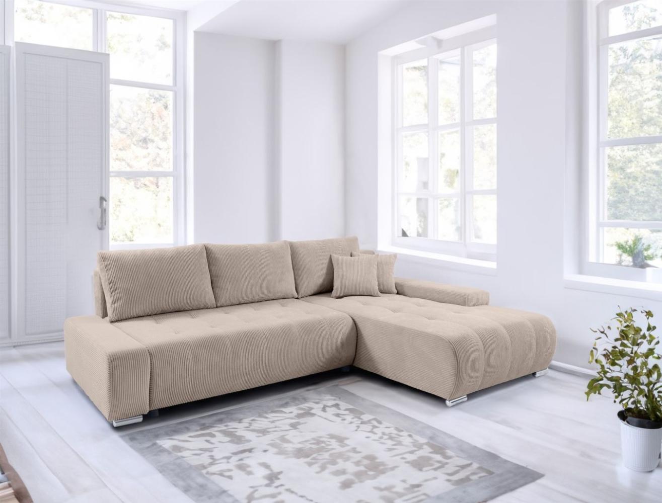 Ecksofa Sofa mit Schlaffunktion VOGAR Stoff Poso Beige Ottomane Rechts Bild 1