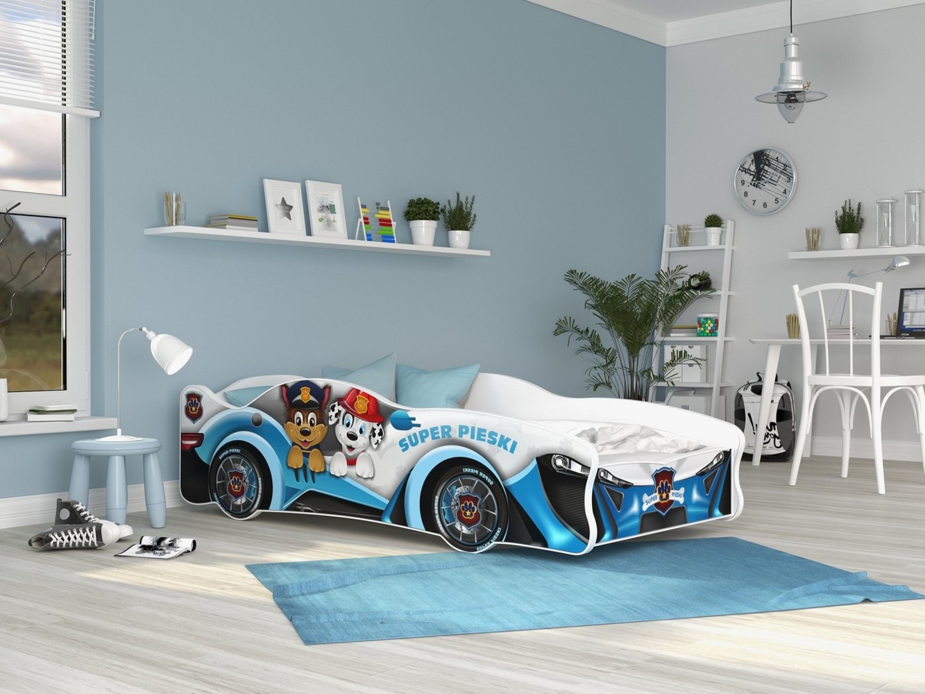 AJKmeble Autobett Kinderbett Jugendbett 80x160cm Gamerbett 18 DESIGNS WÄHLBAR (für Jungen und Mädchen, Paw Patrol Rennwagen, 160x80cm, beklebtes Spielbett für Ihr Kinderzimmer), VIELE DESIGNS WÄHLBAR Bild 1