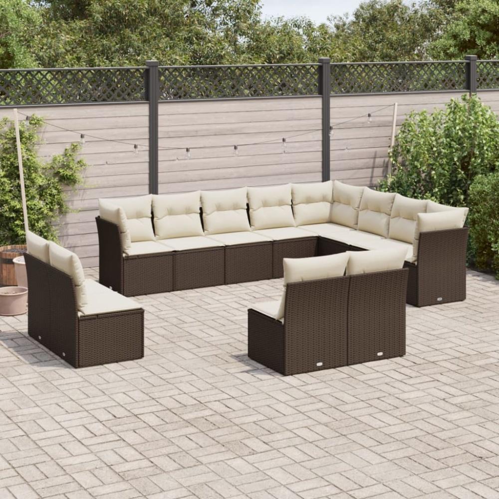 vidaXL 12-tlg. Garten-Sofagarnitur mit Kissen Braun Poly Rattan 3218473 Bild 1