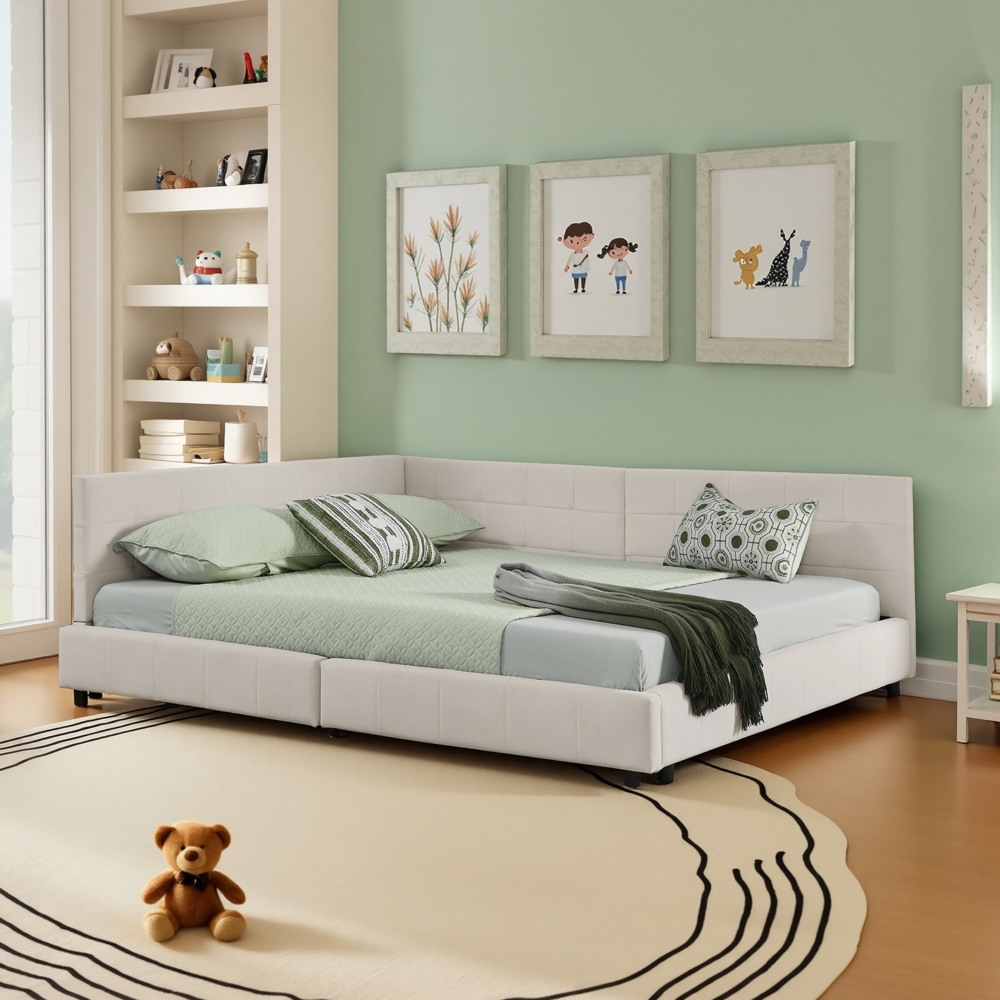 Doppelbettgestell 160x200 cm, Samtbezug hohe Rückenlehne, Beige Bild 1