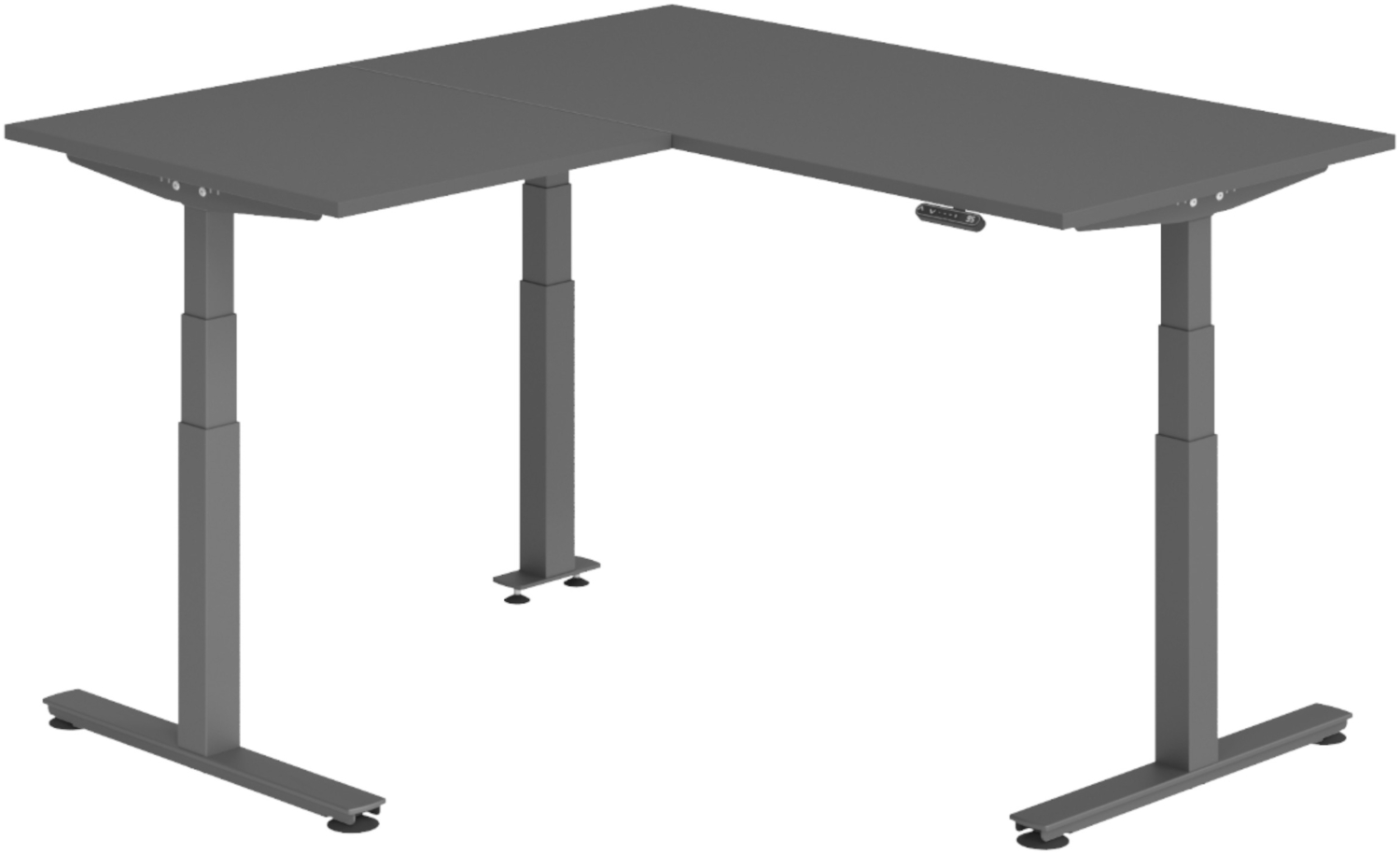 bümö Eckschreibtisch elektrisch höhenverstellbar L-Form: 160 x 160 cm in graphit, Gestell graphit - Stehschreibtisch mit Memory-Steuerung, elektrischer XXL Schreibtisch für die Ecke, XDSMW-1608-G-G Bild 1