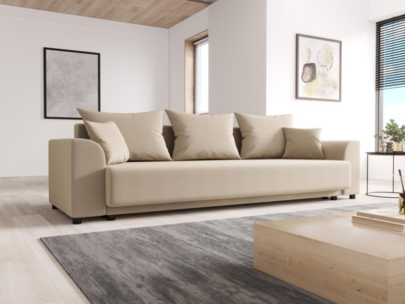 Vente-unique - Sofa 3-Sitzer mit Schlaffunktion - Stoff - Beige - NESSARO Bild 1