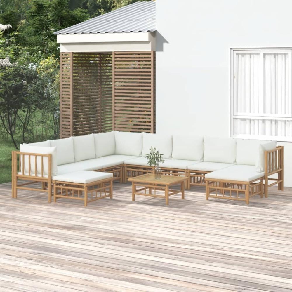 vidaXL 11-tlg. Garten-Lounge-Set mit Cremeweißen Kissen Bambus Bild 1