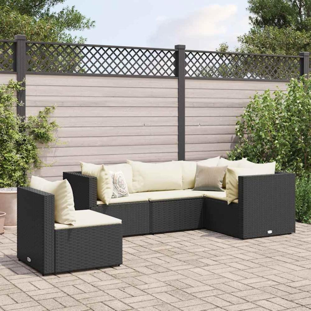 vidaXL 5-tlg. Garten-Lounge-Set mit Kissen Schwarz Poly Rattan 3308152 Bild 1