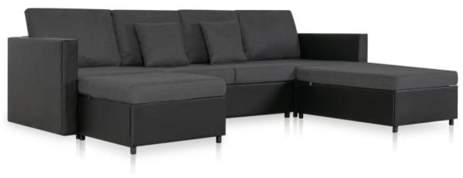 vidaXL 4-Sitzer Schlafsofa Ausziehbar Kunstleder Schwarz Bild 1