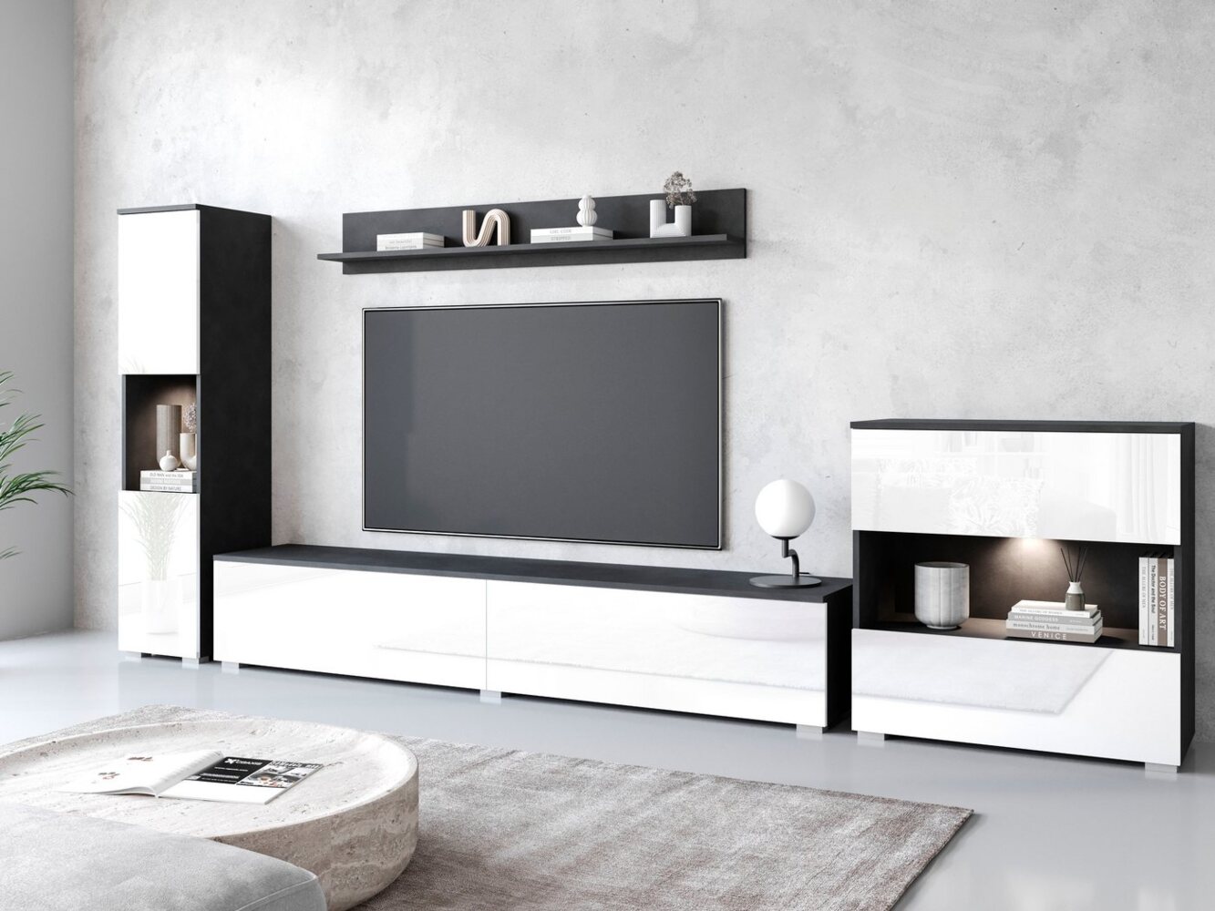 INOSIGN Wohnwand PARIS, (Komplett-Set, 4-St), TV-Wand 300cm breite, grifflose Design, stehend und hängend montierbar Bild 1