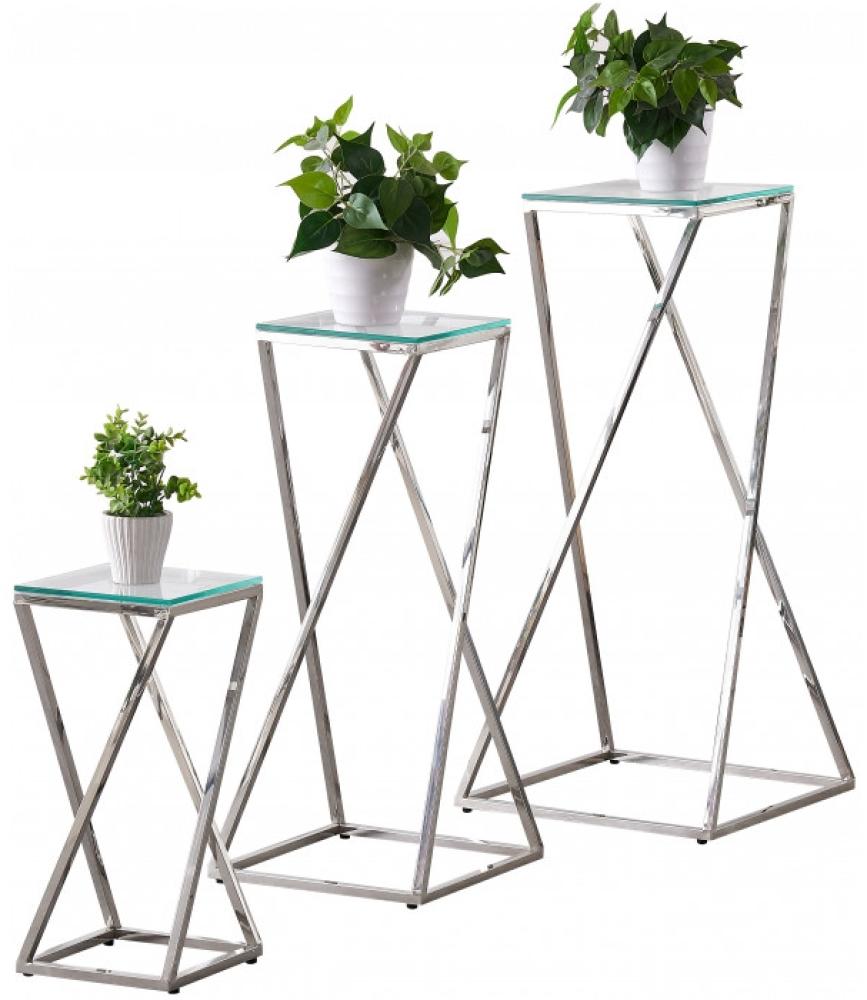 Pisa Beistelltisch Edelstahl Chrom silber transparente Oberfläsche 3`er Set Bild 1