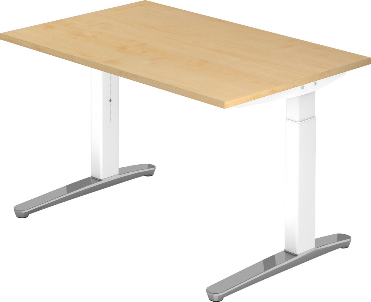 bümö manuell höhenverstellbarer Schreibtisch 120x80 in Ahorn, Gestell in weiß/alu - PC Tisch höhenverstellbar & klein, höhenverstellbarer Tisch Büro, kleiner Computertisch verstellbar, X12-3-WC Bild 1