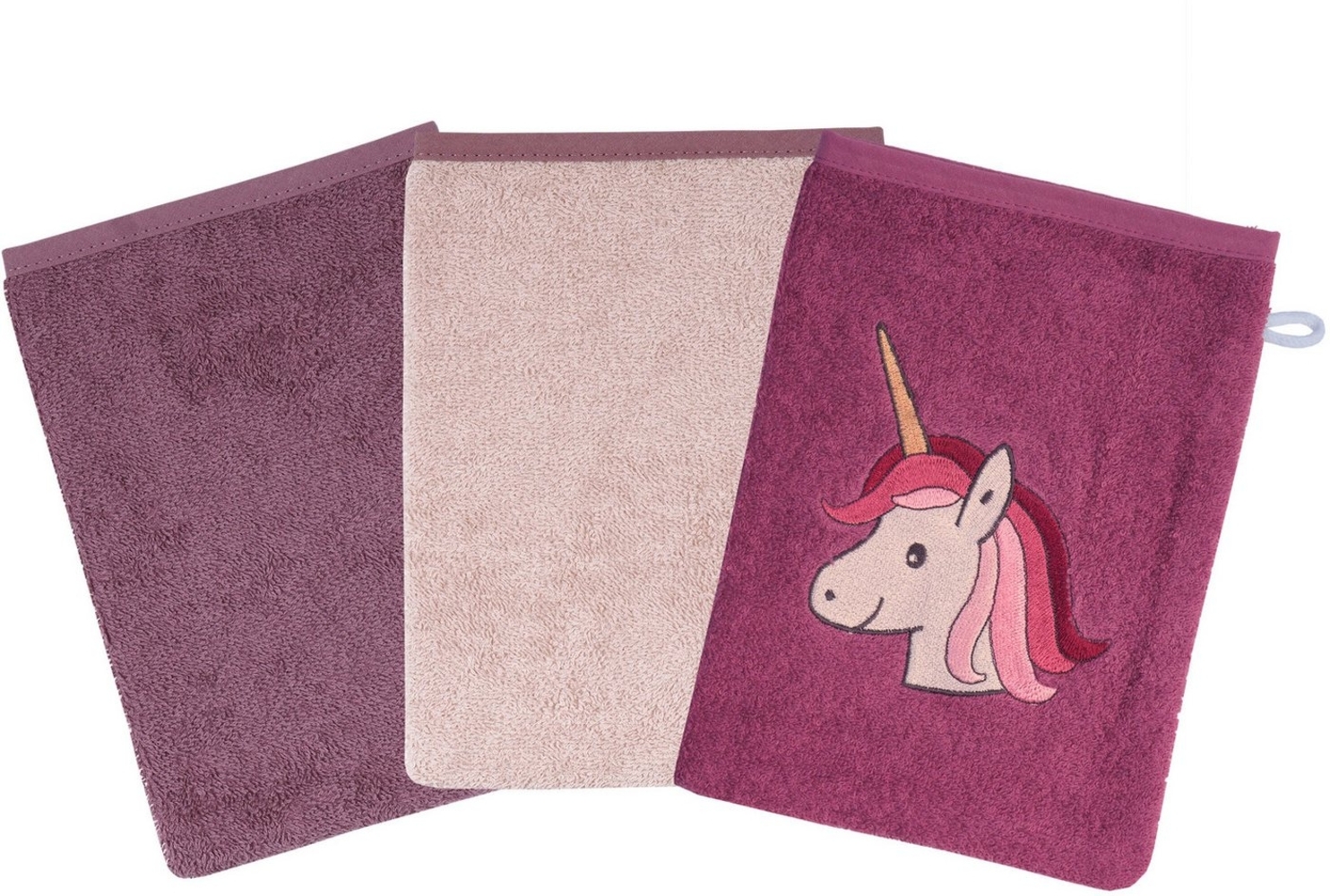 Wörner Waschhandschuh Einhorn, (Set, 3-St), 3er-Set, mit Stickerei Bild 1