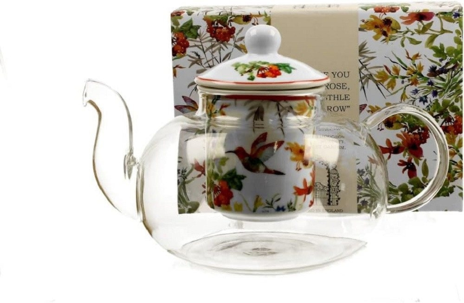 DUO FLORAL 30365 Teekanne 1000 ml mit Teesieb LINNEA mit Teesieb, Glas - New Bone China Porzellan Bild 1