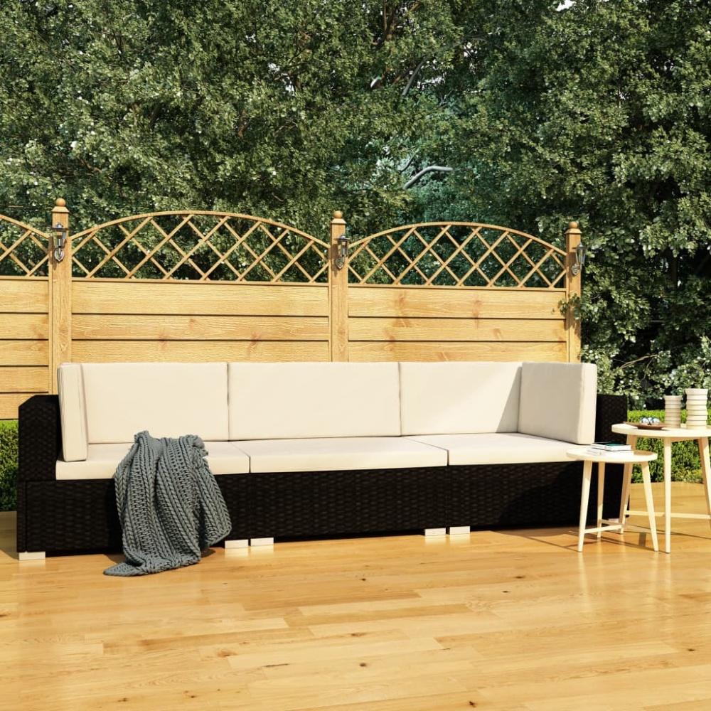 vidaXL 3-tlg. Garten-Sofagarnitur mit Auflagen Poly Rattan Schwarz 47264 Bild 1